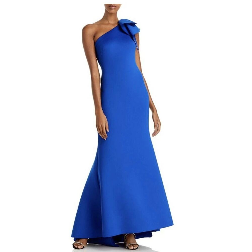 Eliza J cobalt blue formal gown dress one shoulder ruffle size 8